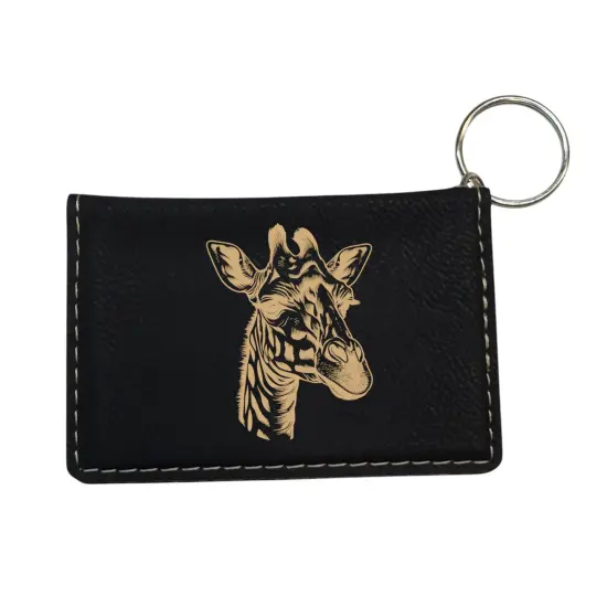 Keychain ID Holder Wallet - Giraffe - Leather Red/Black {3}