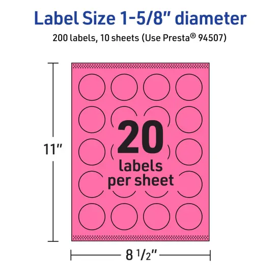 Avery Bright Pink Paper Labels, 1-5/8" Diameter Round {5}