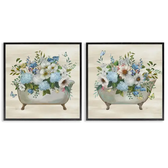 Stupell Industries Butterfly Hydrangea Bathtub 2 pc Framed Giclee Wall Art Set Design by Nan {1}