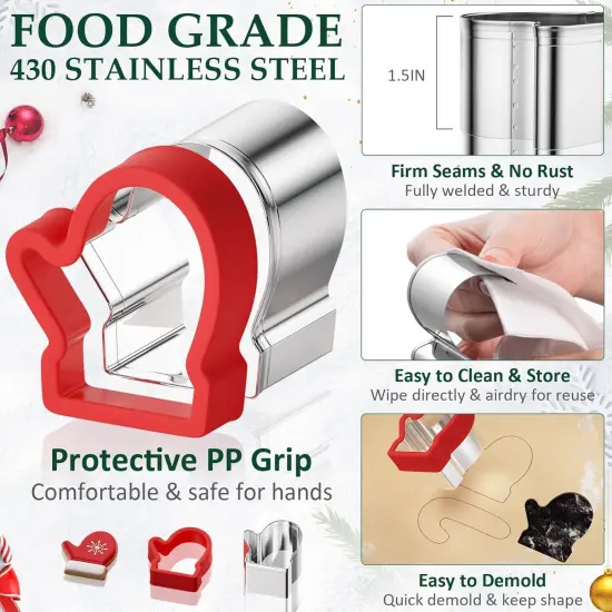 Christmas Cookie Cutters Set 8 Pieces, Stainless Steel Xmas Shapes Silver {6}