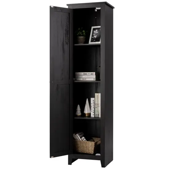 Costway Linen Tower Bathroom Storage Cabinet Tall Slim Side Organizer w/ Shelf White\ Black\Walnut {7}
