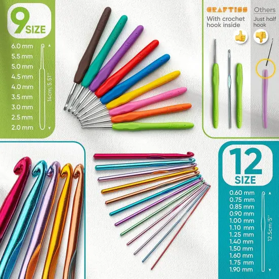 CRAFTISS Crochet Kit for Beginners, 158 Pieces with 16 Colors of Acrylic Yarn Skeins, 1300 Yards Total &ndash; Learn to Crochet All-in-One Starter Crochet Set for Adults Beginner {5}