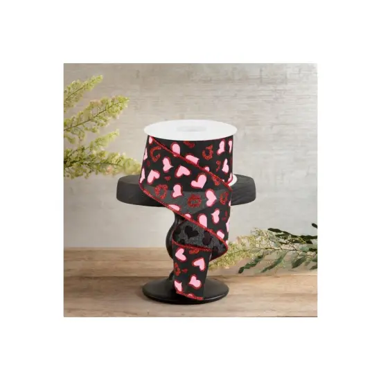 2.5" Heart Leopard Spots Ribbon: Black (10 Yards) {2}