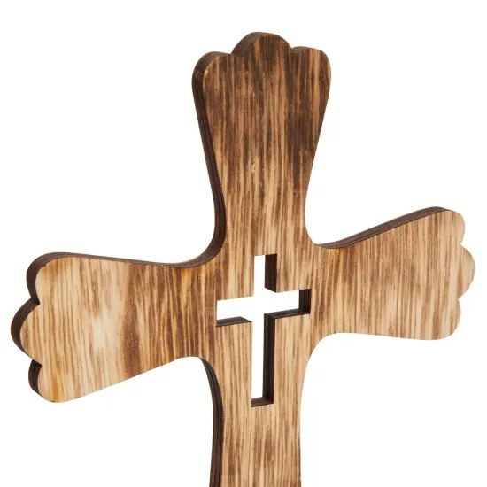 3 Pack Catholic Wooden Cross Baptism Centerpieces for Tables, Communion, Home Decor (6 x 9 In) Brown {7}