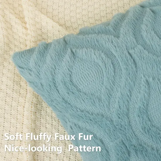 Throw Pillow Covers 18x18 Inch Set of 2, Soft Plush Faux Wool Aqua Couch Pillow Covers, Spring Solid Dyed Accent Pillow Cases for Sofa Bed Living Room Home Decor {2}