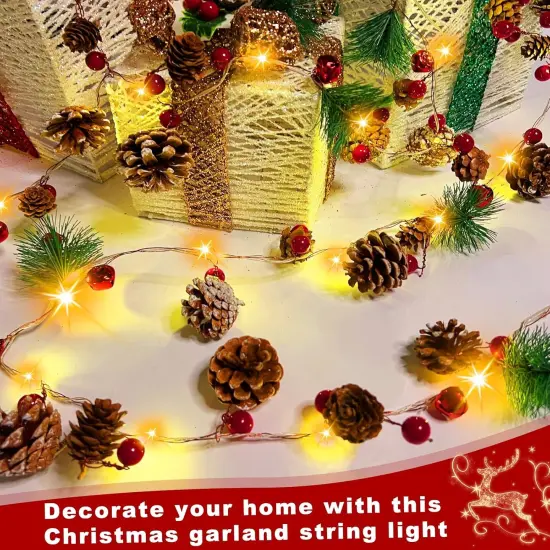 Christmas Garland with Warm White & Colored Lights, 7 Ft 20 LED Pinecone String Lights {4}