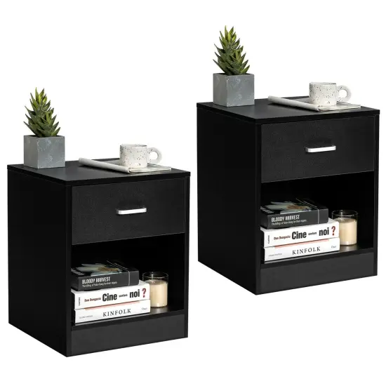 Costway Set of 2 Nightstand End Side Table Storage Cabinet w/ Drawer Home Office {7}
