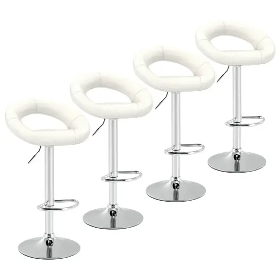 Costway Set of 4 Adjustable Bar Stools Swivel Pub Chairs Barstools PU Leather White/Black {1}