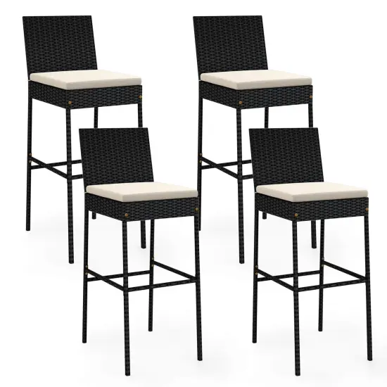 Costway 2/4 PCS Patio Wicker Barstools Bar Height Chairs with Cushions Backyard Off-White {8}