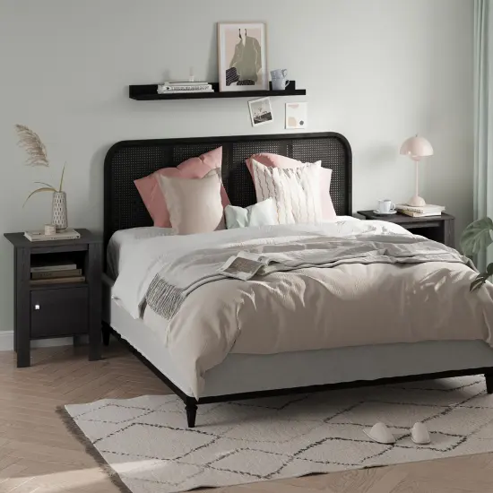 Costway Nightstand Compact Side End Sofa Table withOpen Shelf & Cabinet Dark Grey Oak/Walnut {5}