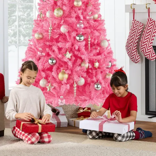 Best Choice Products Artificial Pink Christmas Full Tree Festive Holiday Decoration w/ Stand {6}