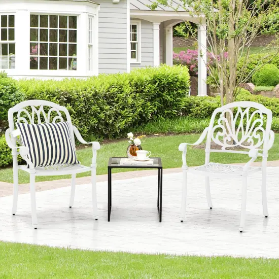 Costway 4 PCS Patio Cast Aluminum Dining Chairs Armrests Outdoor Stackable Brown/White {9}