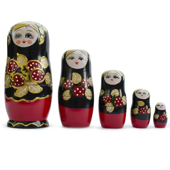 Set of 5 Strawberries Nesting Dolls Matryoshka 6.5 Inches {1}