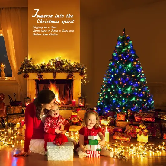 Costway 4/5/6/7/8/9 Ft Pre-Lit Artificial Christmas Tree Hinged 100/150/350/500/750/1000 LED Lights {4}