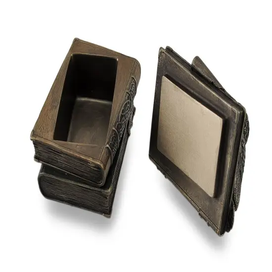 Owl Perched On Stack of Books Bronzed Trinket Box/Stash Box Statue {5}