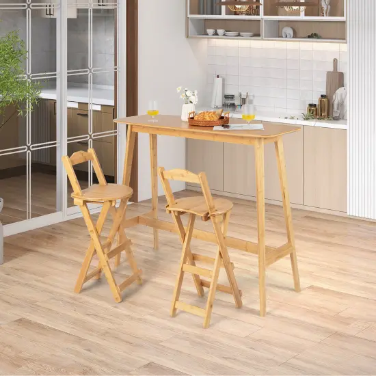 Costway Set of 2 Bamboo Folding Barstools Counter Height Dining Chairs Installation Free {3}