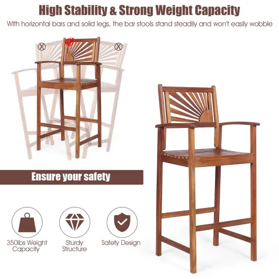 Costway Set of 2 Bar Stools 29inch Acacia Wood Pub Chairs Outdoor w/ Armrests {6}
