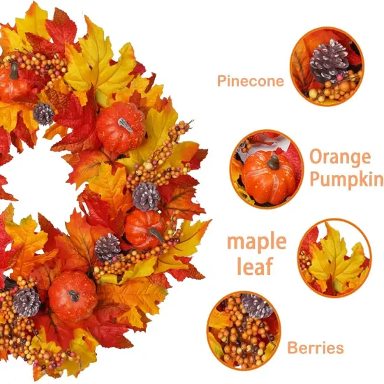 Artificial Pumpkin Maple Leaves Fall Wreaths {4}