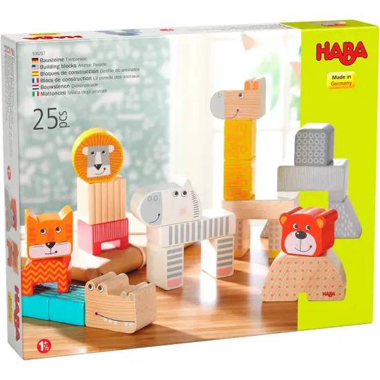 HABA Wooden Building Blocks Animal Parade - 25 Piece Wooden Toddler Toy Set for Ages 1-3 - Stacking Toys & Wood Blocks, Made in Germany Multicolor {1}