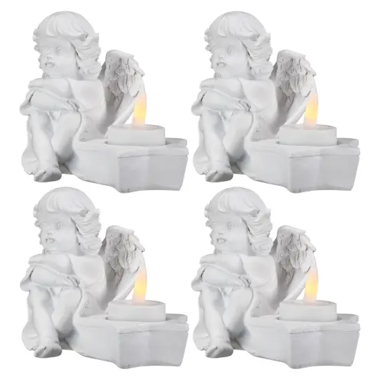 Northlight Cherub Angels Flameless Tealight Candle Holders - 5.5" - Set of 4 White {7}