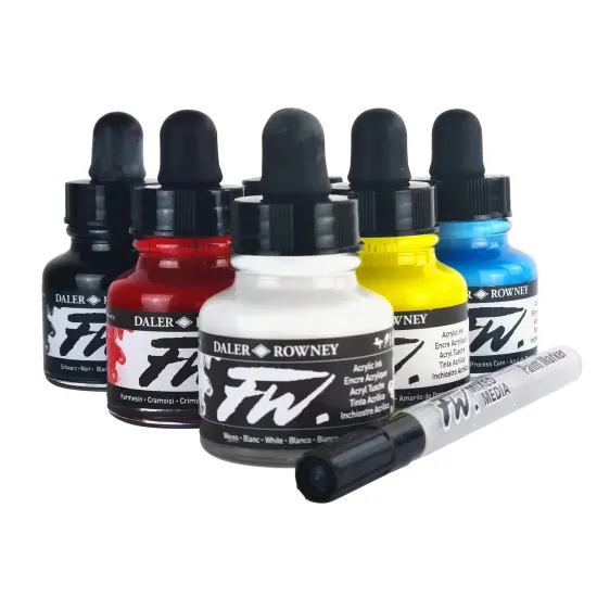 Daler-Rowney FW Acrylic Ink Set 6/Pkg-Primary {1}