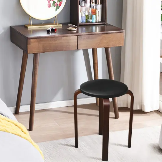 Costway Set of 4 Bentwood Round Stool Stackable Dining Chair w/Padded Seat Beige\Black {4}