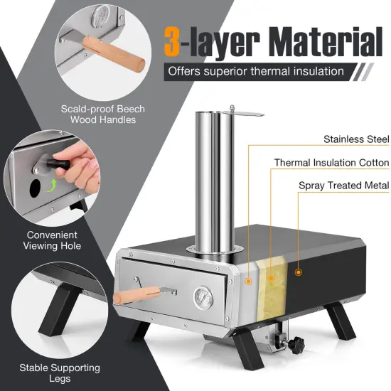 Costway Outdoor Pizza Oven Wood Pellet Pizza Stove with 12" Round Rotatable Pizza Stone {5}