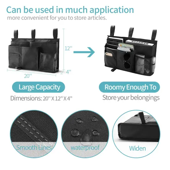 Bunk Bed Organizer, Bedside Caddy Hanging Bed Organizer Storage Bag 8 Pockets, for College Dorm Rooms Bed, Hospital Bed, Baby Bed Rails, 600D Oxford Cloth {3}