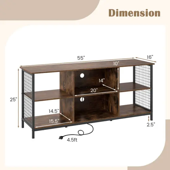 Costway 3-Tier TV Stand for TV's up to 65" Entertainment Media Center with Storage Basket {3}