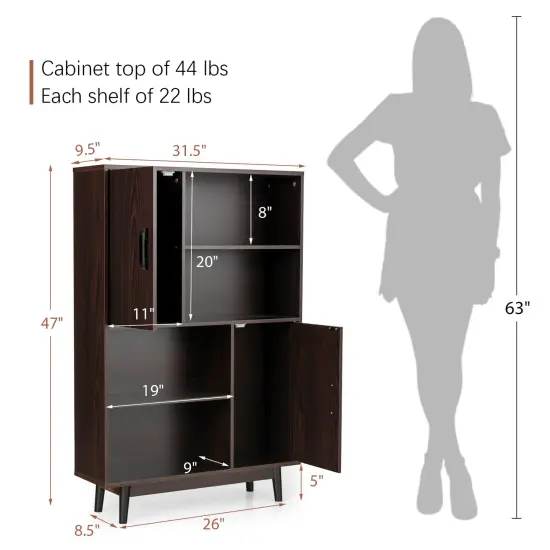 Costway Sideboard Storage Cabinet Bookshelf Cupboard w/Door Shelf Black / White / Espresso {3}