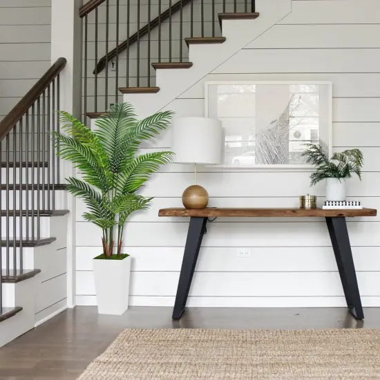 Artificial Palm Tree 5FT - Fake Tree with White Tall Planter - Faux Tropical Areca Floor Plant in Pot - Artificial Silk Plant for Home Office Living Room Decor Indoor {3}