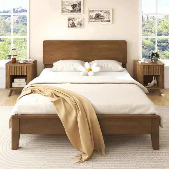 Costway 1/2 PCS Wood Nightstand with Drawer & Open Shelf Storage Home Bedside Table for Bedroom {2}