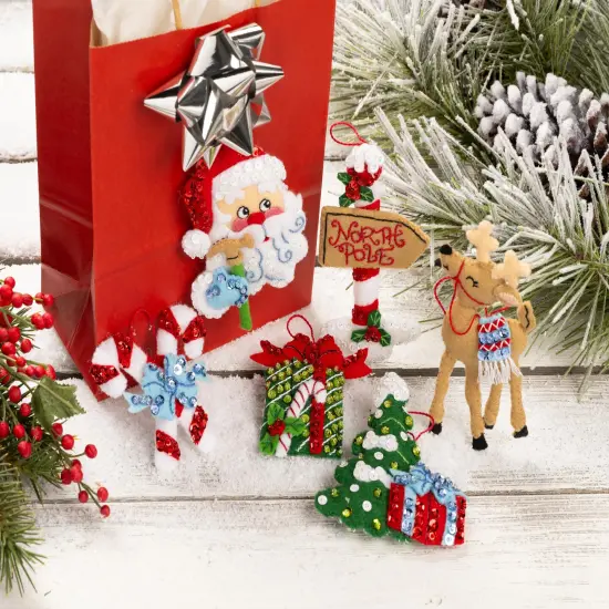Bucilla Felt Ornaments Applique Kit Set Of 6-North Pole This Way {4}