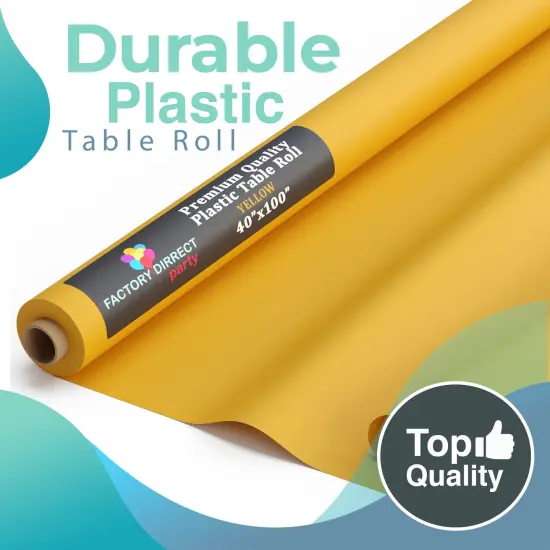 Exquisite Plastic Table Cover Roll &ndash; 40" x 100' Disposable Tablecloth Roll &ndash; Premium Thick 0.5 MIL Plastic Banquet Roll &ndash; Party Table Cover Roll for Events & Catering Yellow {5}