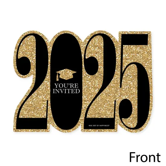Big Dot of Happiness Gold 2025 Graduation Party Invitations - Shaped Fill-In Invite Cards with Envelopes - Set of 12 {4}