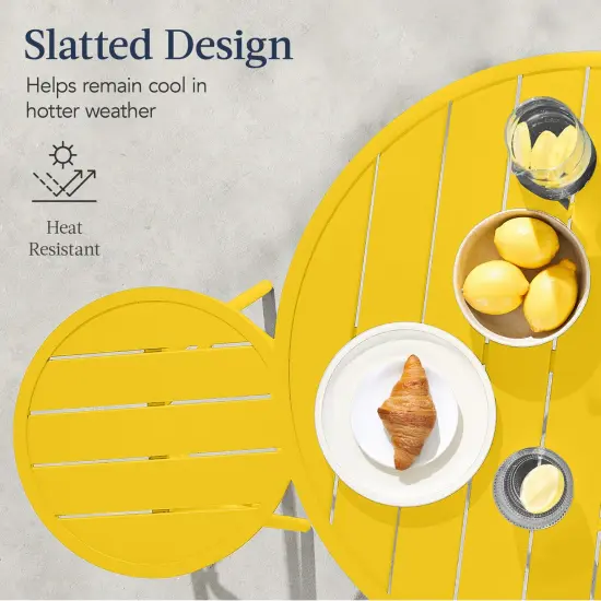 Best Choice Products 3-Piece Steel Patio Bar Height Round Bistro Set w/ Backless Stools, Slatted Design Yellow {4}