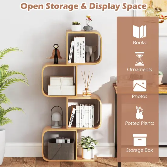 Costway 1/2 PCS 4-Tier S-Shaped Bookcase with 4 Open Cubes Geometric Corner Display Shelf {5}
