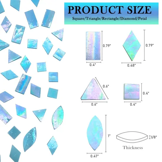 LITMIND Iridescent Glass Mosaic Tiles for Crafts, 240 Pieces 5 Shapes Mixed Stained Glass Sheets, Mosaic Kits for Adults (Iridescent Aqua) {4}
