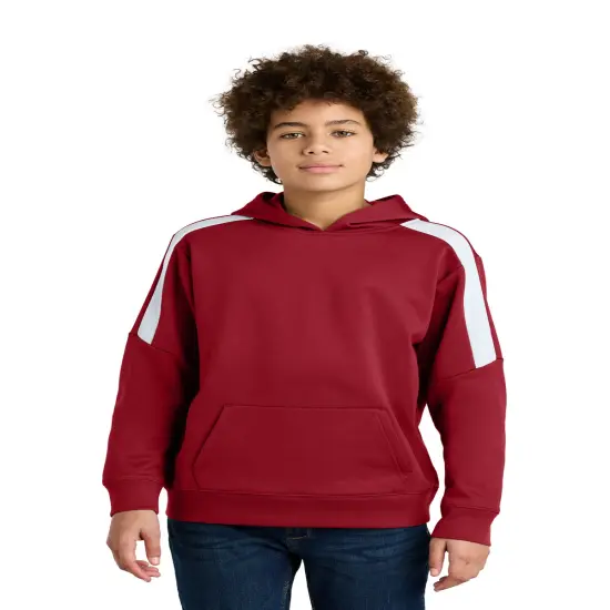 Sport-Tek® Youth Fleece United Pullover Hoodie Deep Red/ White {1}