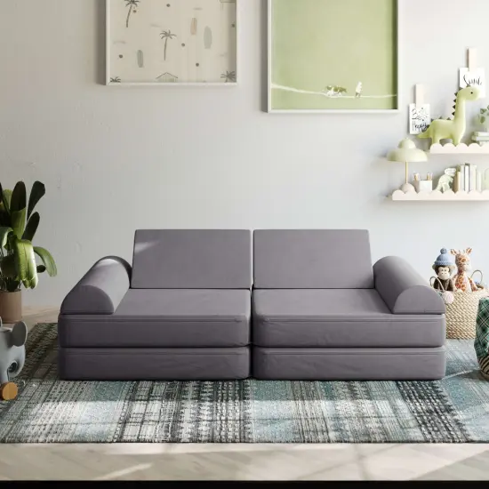 Emma and Oliver Conner Modular Play Couch for Kids with Convertible 6-Piece Design and Soft Foam Cushions Gray {1}