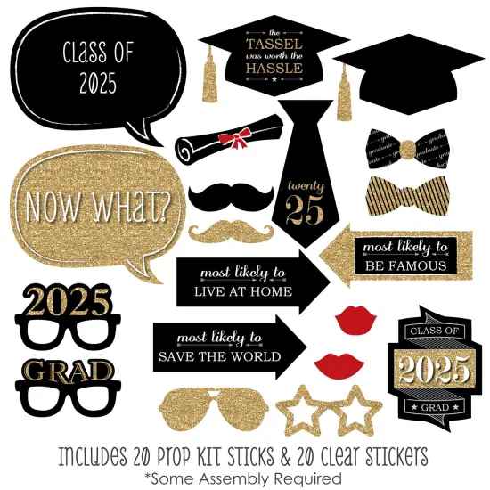 Big Dot of Happiness Gold Graduation Party - 2025 Grad Photo Booth Props Kit - 20 Count {4}