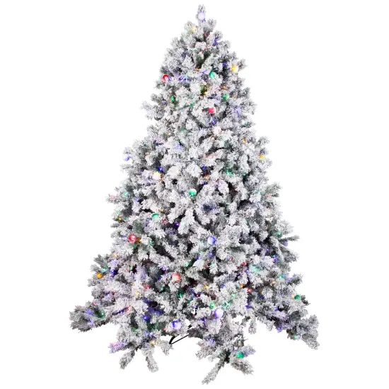 Northlight Pre-Lit Full Flocked Glacier Pine Artificial Christmas Tree - 7.5' Multi LED Green {3}