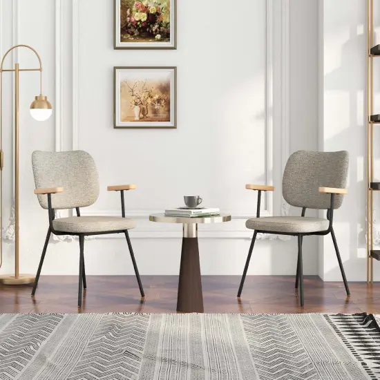 Costway Set of 2 Modern Linen Fabric Dining Chairs Padded Kitchen Accent Armchair Grey/Orange {9}