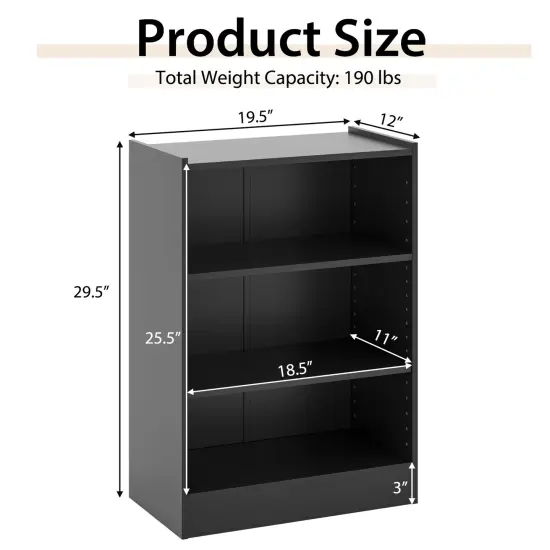 Costway 2 PCS 3-Tier Bookcase Open Multipurpose Display Rack Cabinet with Adjustable Shelves White/Black/Brown {3}