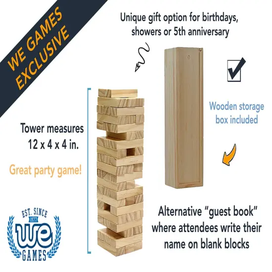 WE Games Wood Blocks Stacking Tower Game with Wood Box, 12 in. Made in USA {3}