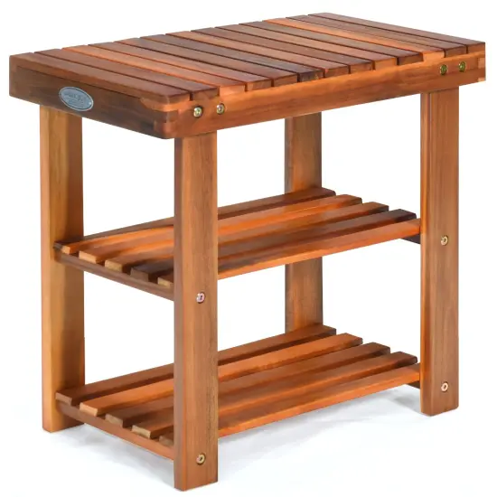 Costway 3-Tier Wood Shoe Rack 19' Shoe Bench Freestanding Boots Organizer Heavy-duty {1}