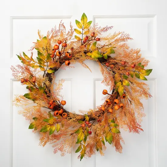 Northlight Berry, Caspia and Leaves Fall Harvest Artificial Wreath - 24" Yellow {1}