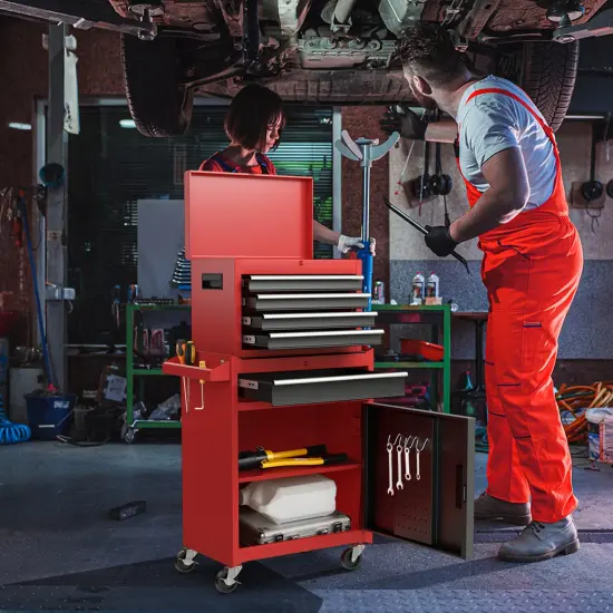 2 in 1 Tool Chest & Cabinet with 5 Sliding Drawers Rolling Garage Organizer {2}