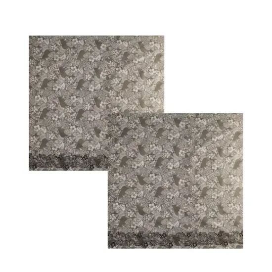 1 Yard Polyensian Hibiscus & Plumeria Flowers Traditional Tattoo Single Border Fabric 45 inch Width Brown {3}