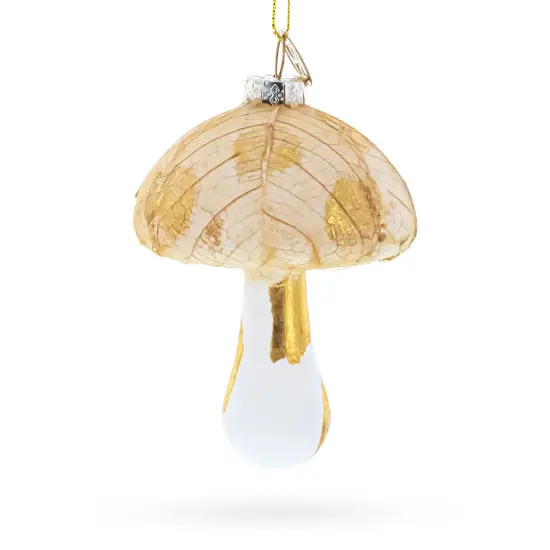 Gold Glitter Mushroom Glass Christmas Ornament {3}